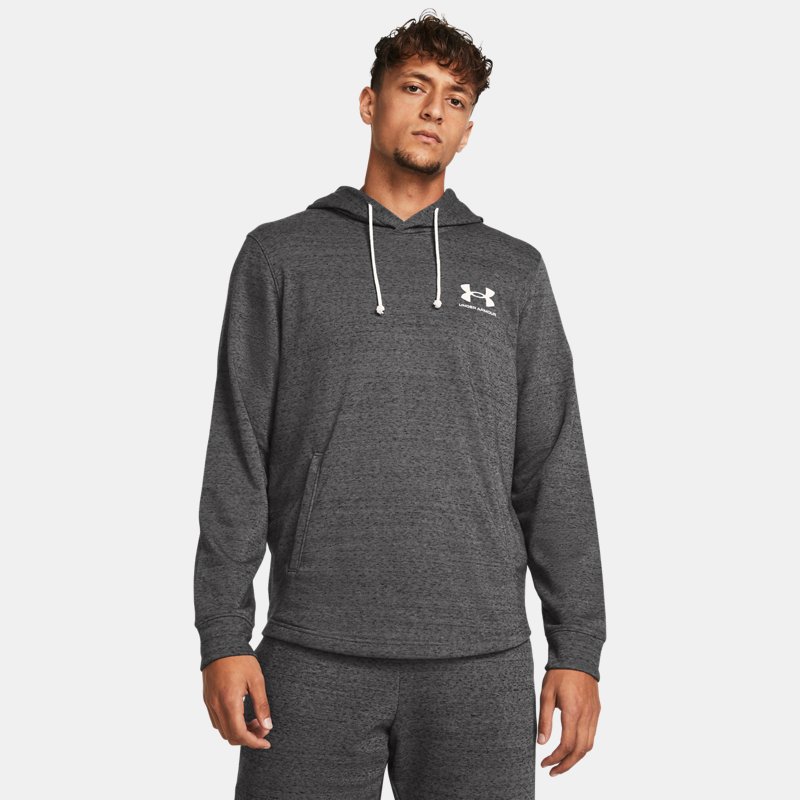 Herenhoodie Under Armour Rival Terry Castlerock Light Heather / Onyx Wit M